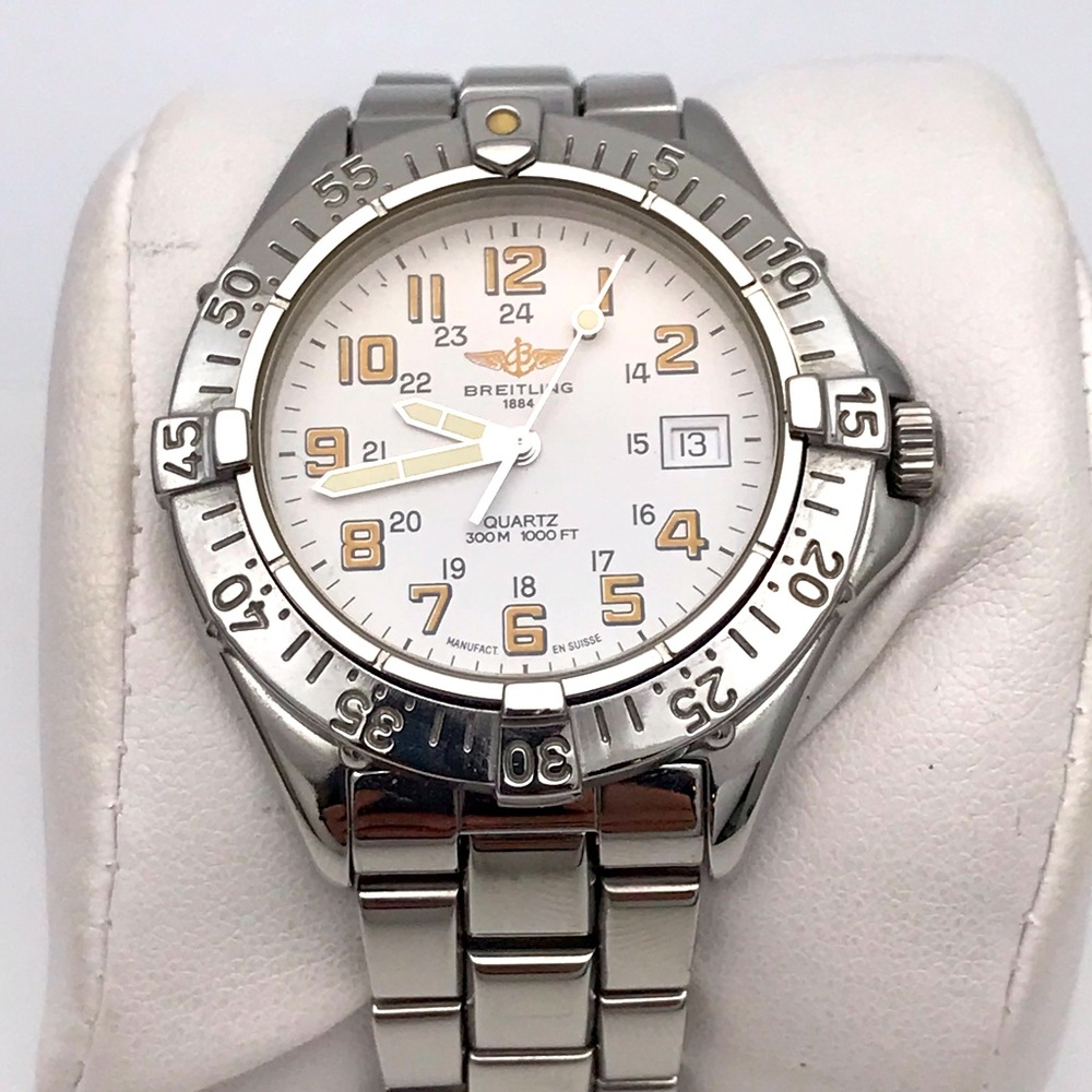 BREITLING Etancho Colt 38mm White Dial Stainless Steel Quartz, Wrist Watch 6.5”